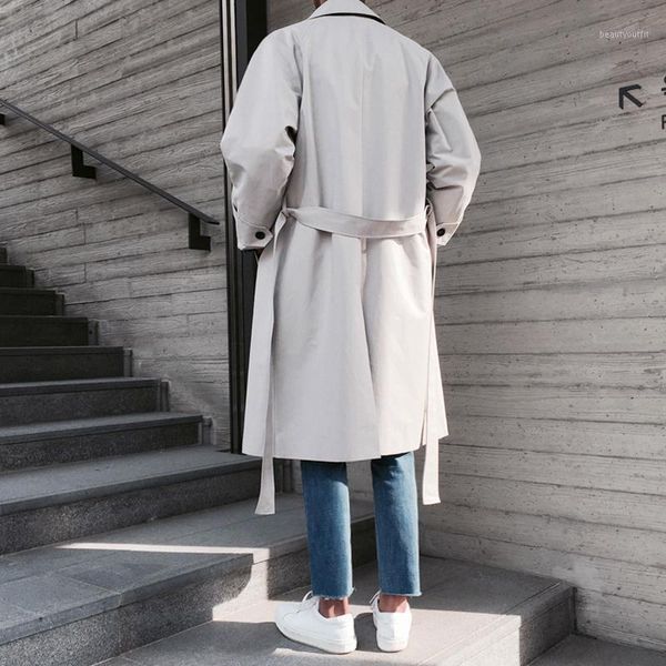 

autumn windbreaker men spring casual loose long coat single button streetwear jacket trench bg50th men's coats, Tan;black