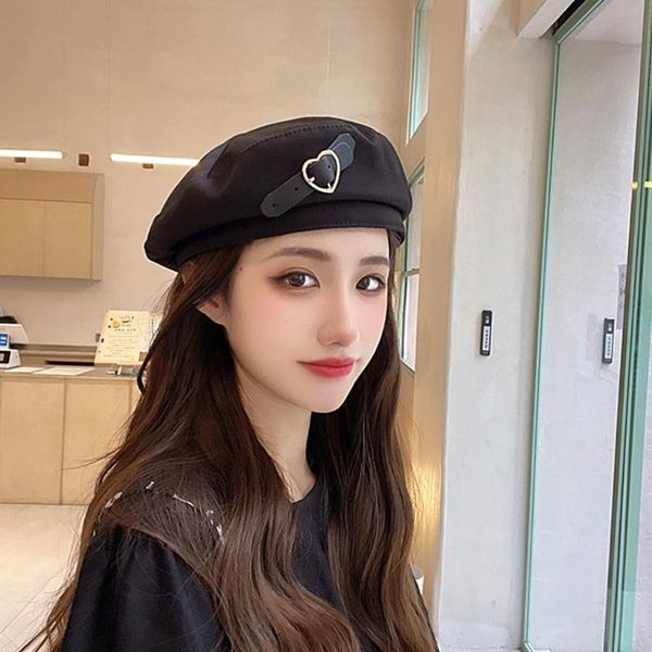 

beanies vintage love leather buckle beret artist hat cool painter retro elegant cap warm octagonal for teens adult