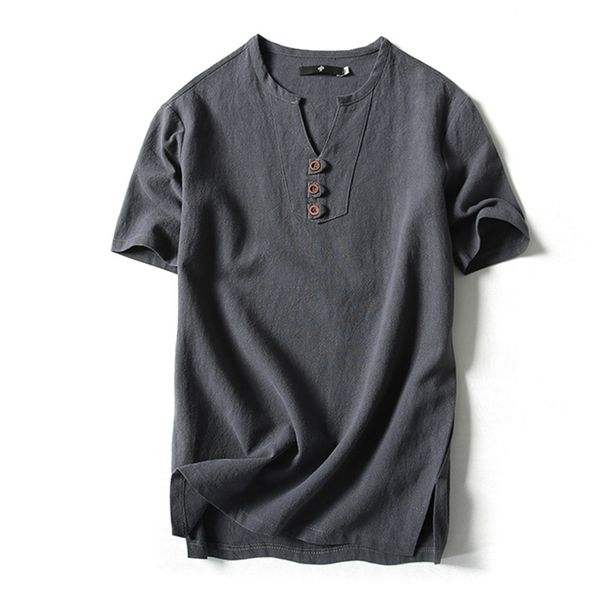 Männer T-shirt Sommer Baumwolle T-shirts Casual Kurzarm Chinesischen Stil Vintage V-ausschnitt T-shirts Plus Größe Übergröße Schwarz Weiß tops 210716