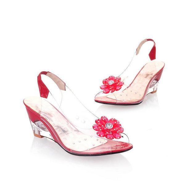 

sandals 2022 women summer wedges transparent shoes big size sweet flowers woman ladies peep toe high heels female footwear, Black