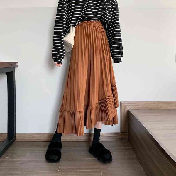 

skirts fdfklak high-grade black irregular pleated skirt spring autumn winter female skirts high-waisted a-line long skirt women q232