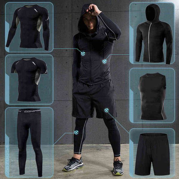 

men's running sets gym tight sport clothing basketball training tracksuit fitness jogging sports wear compression clothes, Gray