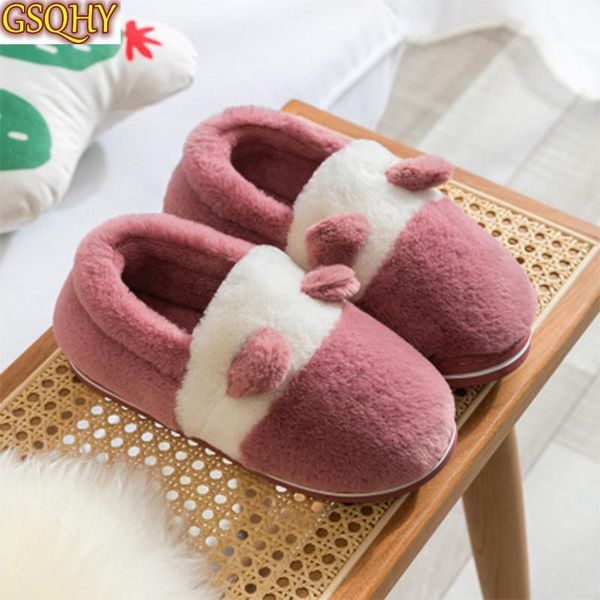 

women slippers winter ladies warm plush cute home indoor flat shoes female cartoon slip on couple slipper, Black