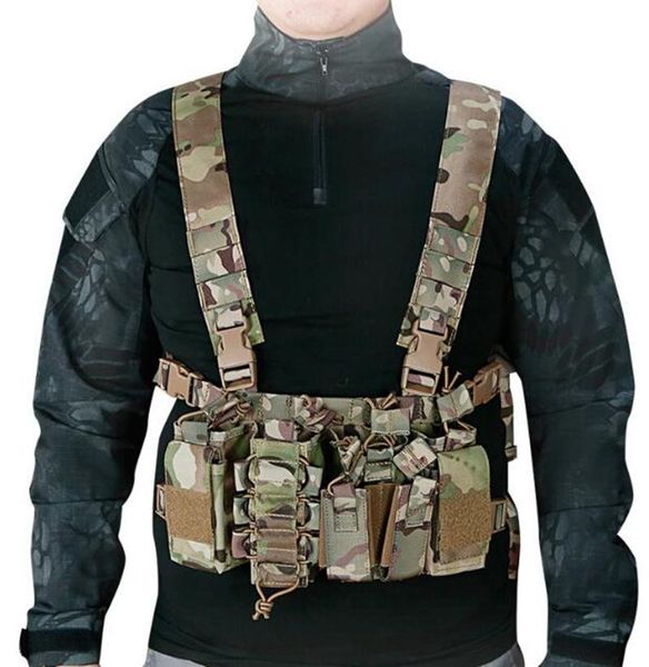 

hunting jackets tactical military portable vest chest rig bag radio harness front pouch adjustable paintball gear, Camo;black