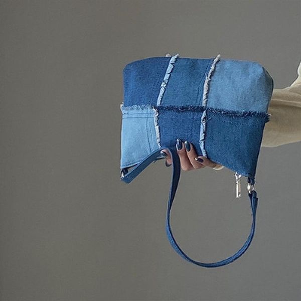 

evening bags niche design denim splicing casual underarm women 2021 versatile contrast concave shape portable single bag