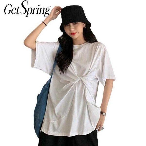 

getspring women t shirt irregular cotton black white long -shirt op 4xl plus size casual loose feminine shirts 210601