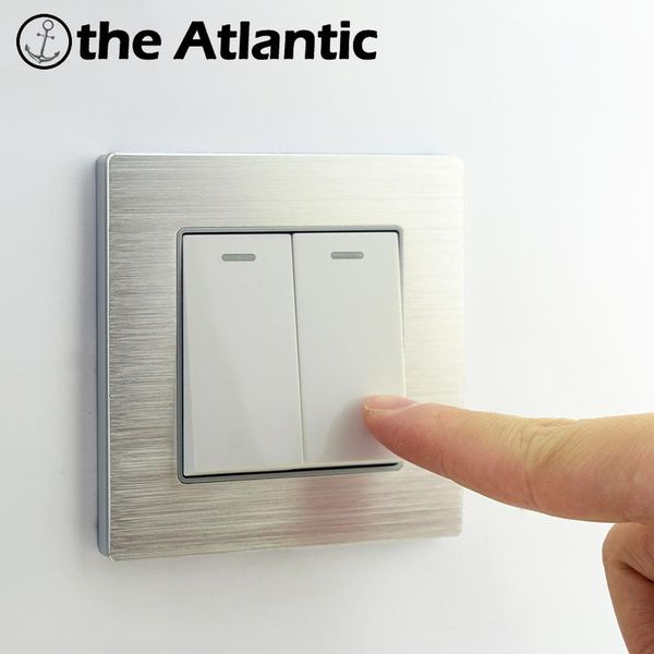 

smart home control atlectric 1 2 3 4 gang light switch on/off button eu fr plug rj45 usb wall socket aluminum alloy panel electrical outlet