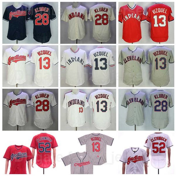 

1976 1995 vintage 28 corey kluber jersey retro baseball 13 omar vizquel 52 mike clevinger navy blue red white beige grey team all stitched f, Blue;black