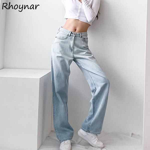 

women's jeans women vintage high street stylish gradient trousers simple leisure all-match students lady club korean style female loose, Blue