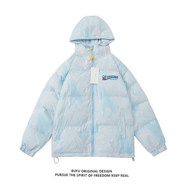 

winter fashion ladies tie-dye gradient cotton jacket mens college style loose korean version ins japanese couple casual jacket, Black;brown