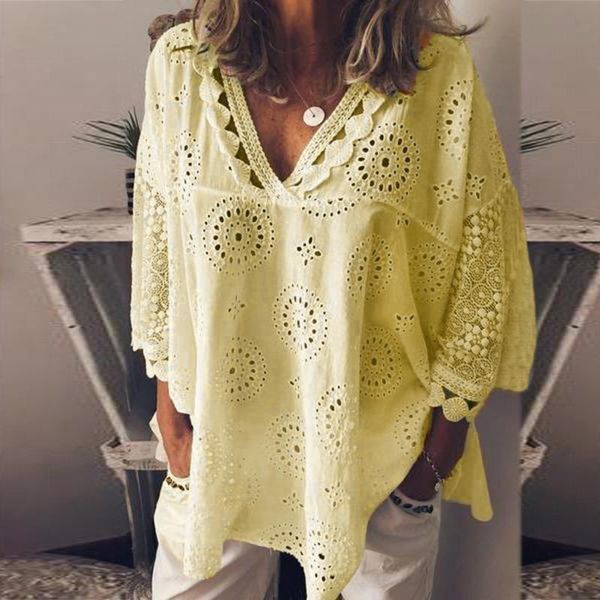 

women's blouses & shirts cotton and linen summer women hollow out girl half sleeve lace patchwork shirt female blouse plus size 5xl 3m, White