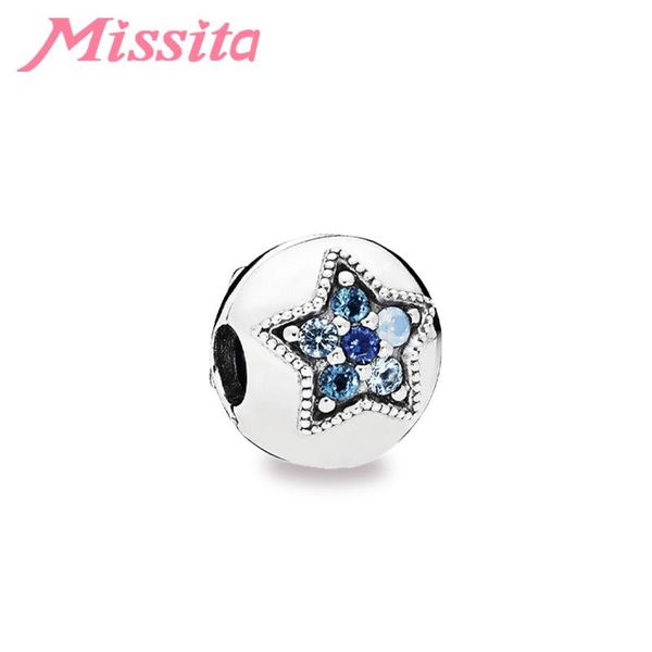 

charms missita 2021 fashion star blue crystal safety bead clip charm fit brand bracelet diy jewelry women bangle accessories, Bronze;silver