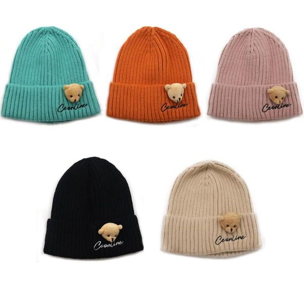 

beanies autumn and winter female sports cap knitting hat little bear letter