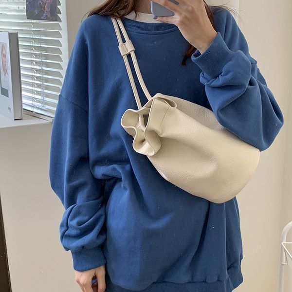 

fashion design women drawstring bucket bag soft pu leather ladies small shoulder messenger bag girls simple purse handbags l003