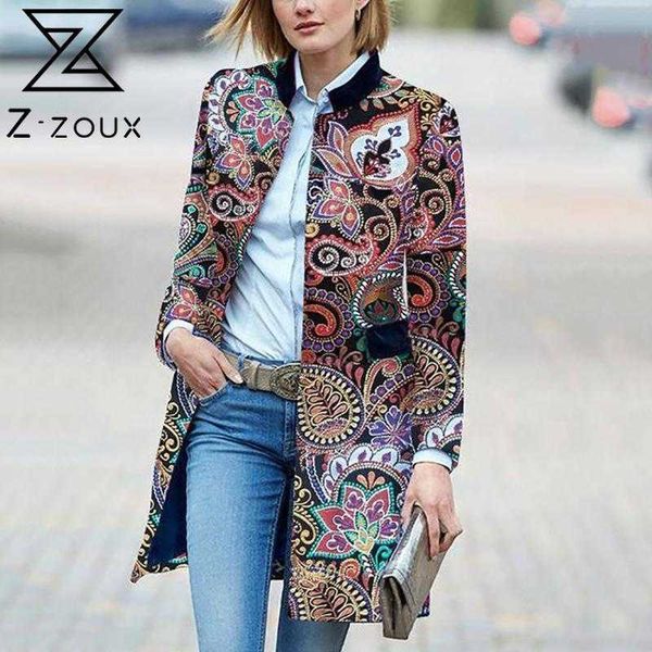 

women coat fashion printed jacket long sleeve loose overcoat all match plus size ladies jackets autumn 210524, Black;brown