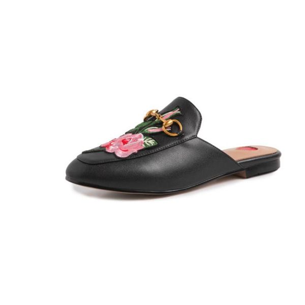 

slippers kmeioo round toe embroidered flower tiger leather casual women shoes comfotable fashion, Black