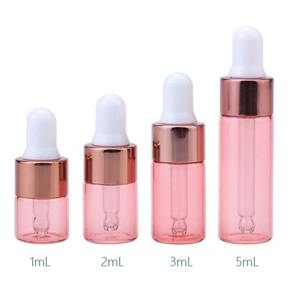 Garrafas de armazenamento frascos mini frascos de amostra rosa vermelha pequena garrafa conta-gotas de vidro 1ml 2ml 3ml 5ml para óleos essenciais