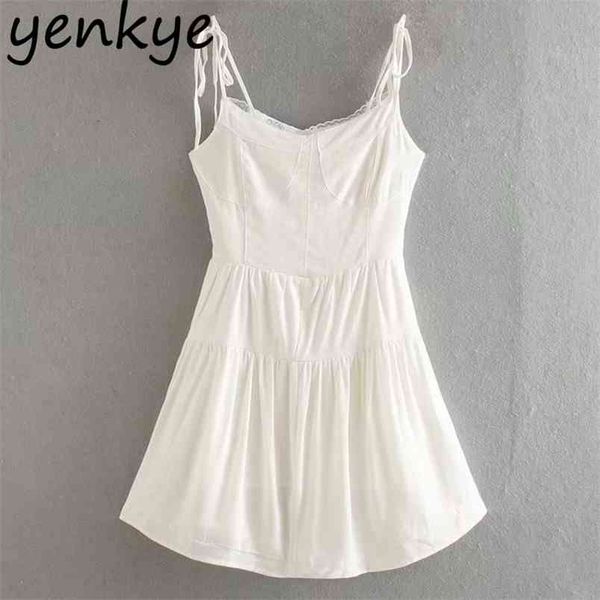 

spaghetti strap dress women lace trims o neck sleeveless a-line mini fashion female summer club party vestido 210514, Black;gray