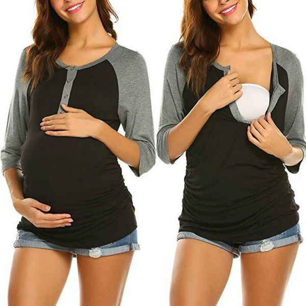 

maternity & tees casual striped women tee long sleeve breastfeeding ladies t-shirt loose pregnancy clothes t shirts, White