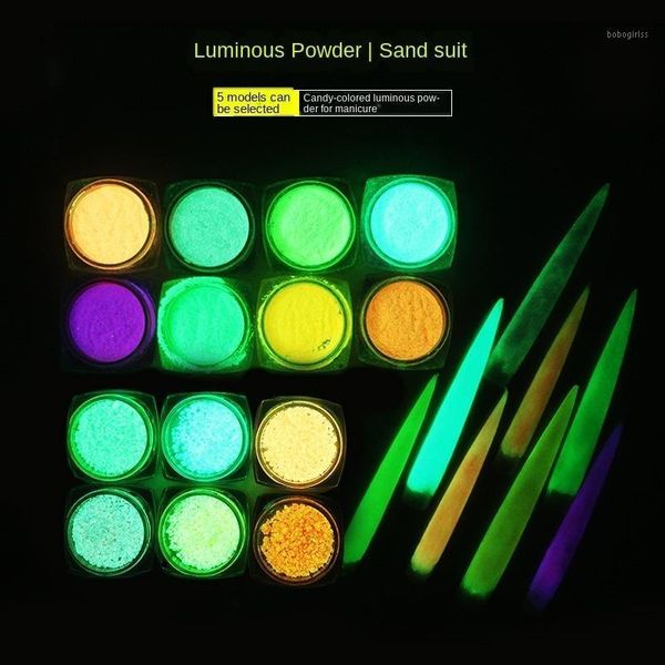 

nail luminous powder 12 color phosphor glitter set art decorations1, Silver;gold