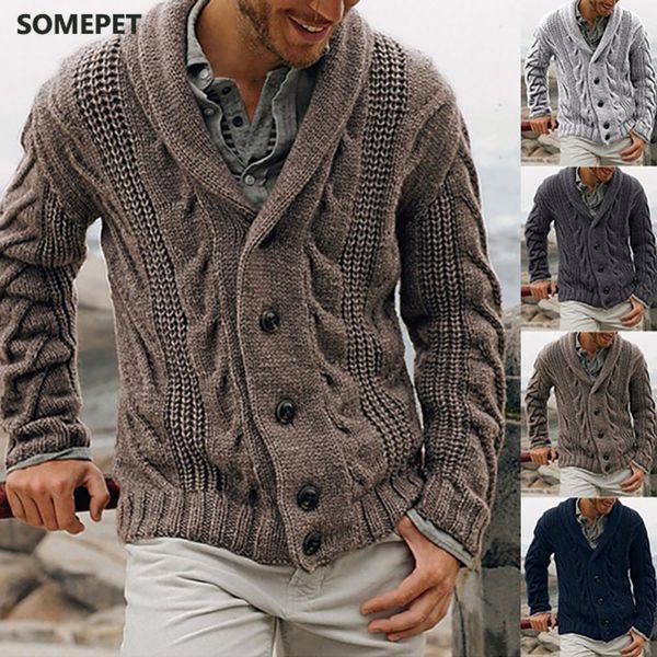 

autumn and winter mens solid color knitted sweater button cardigan warm jacket sweater casual street mens long sleeves sweater, White;black