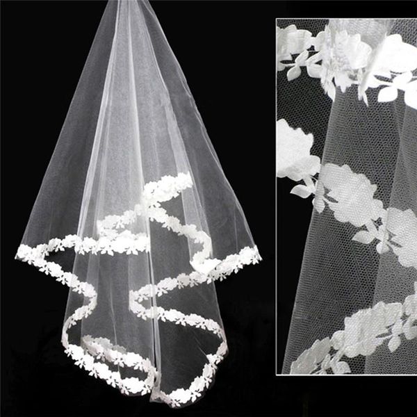 

bridal veils voile mariage 1.5m white red tulle wedding lace edge veil accessories velos de novia mariee s3, Black