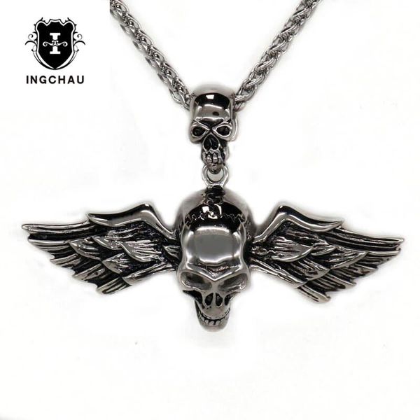 

pendant necklaces fashion punk men skull necklace with masculino stainless steel chain mens jewellery ls-10, Silver