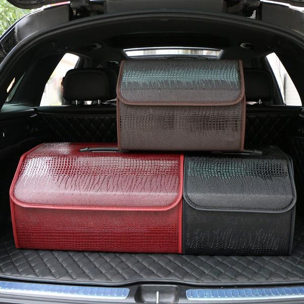 

car organizer collapsible trunk storage box crocodile grain leather for grade universal watertight bag
