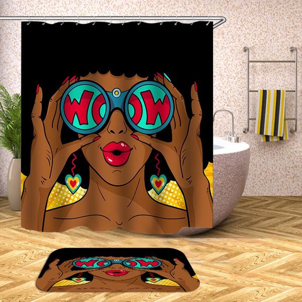 

fashion women shower curtain afro african american bathroom waterproof curtains