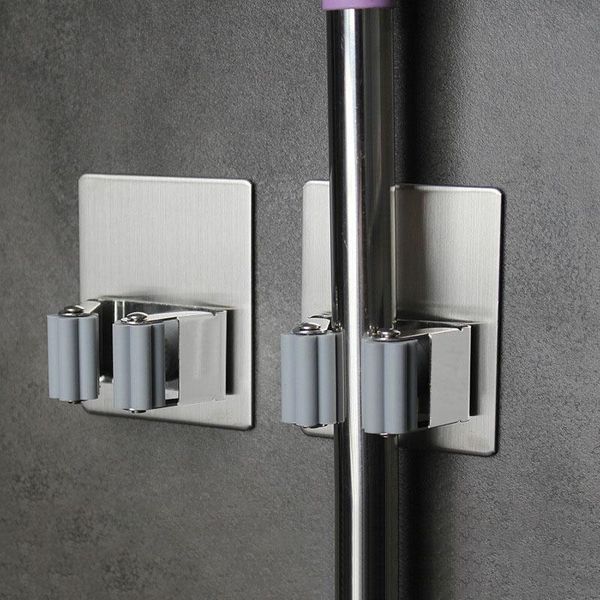 

bathroom shelves 304 stainless steel hook shelf organizer metal broom storage clip mop wall mounted type rack 1pc