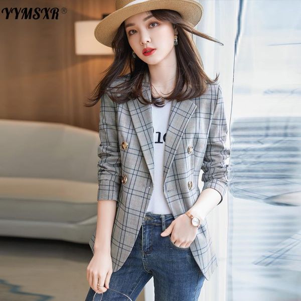 

women's suits & blazers 2021 autumn and winter casual long-sleeved ladies jacket fashion high-quality office plaid blazer female elegan, White;black