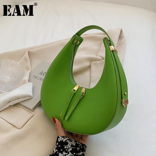 

shoulder bags [eam] women green half moon pu leather flap personality all-match female crossbody bag fashion tide 2021 18a3578