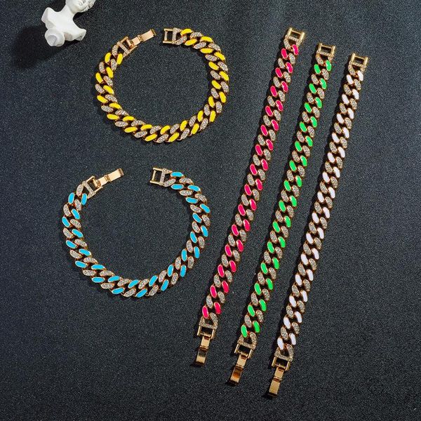 

link, chain punk metal bracelet for men women fashion gothic hip hop colorful enamel crystal bangle party gift jewelry, Black