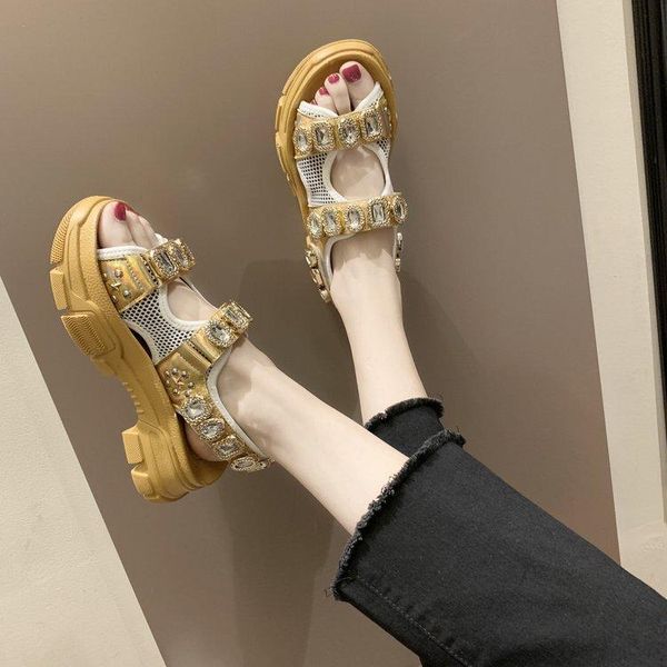 

sandals women summer 2021 thick sole water drill rivet trend muffin shoes, Black