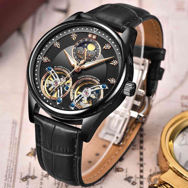 

men watches automatic black luxury stainless steel waterproof business mechanical, Slivery;brown