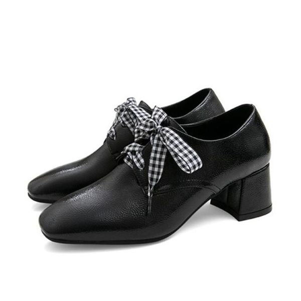 

dress shoes pxelena 2021 large size 34-43 women oxfords block med heels pumps square toe lace up fashion office lady party black beige