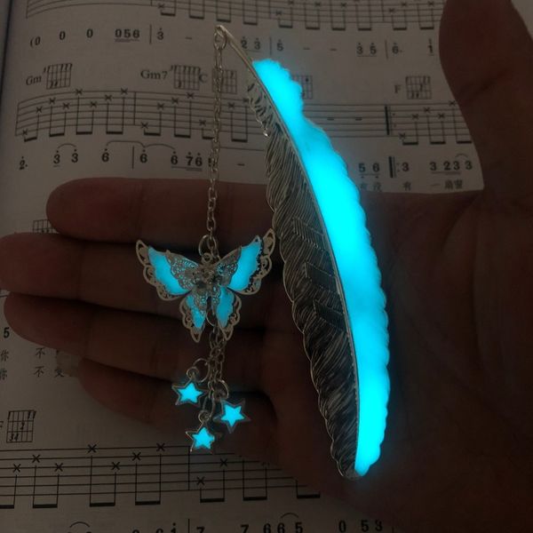 

factory wholesale luminous butterfly five pointed star feather ancient silver luminous alloy bookmark fluorescent jewelry popular fashion xm