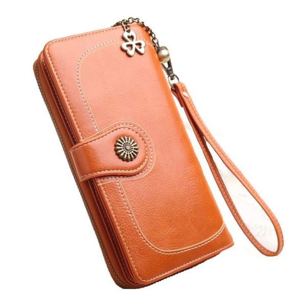 

women's leather cross-border zipper clutch wallet oil wax .selling holder mobile bag tri-fold long card phone h63 uxufo