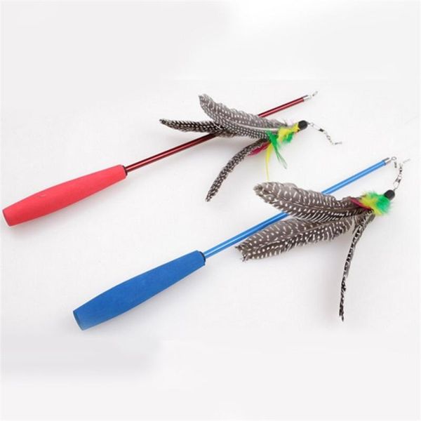 

90cm tease cat sticks three sections stretchable fishing rods cats trainning toys catcher teaser rod with feathers