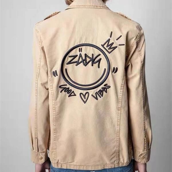 

women's jackets single breasted jacket turn-down collar back letter embroidery long sleeve pockets autumn 2021 female coats, Black;brown