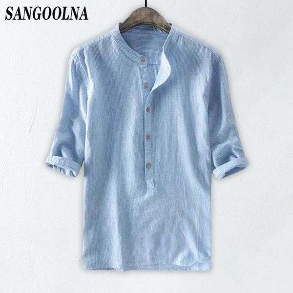 

men's casual shirts cotton linen blouse men home pure color button summer male solid half sleeve retro comfortable tunic, White;black