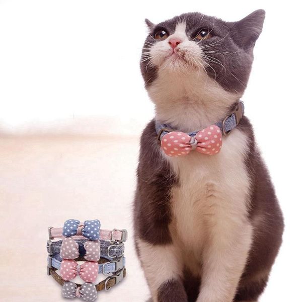 

pet cat dog collar necklace adjustable strap cotton for cats dogs accessorie bowtie puppy pets suppl collars & leads