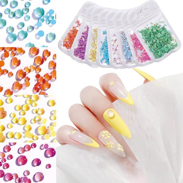 

nail art decorations 1bag 3d diy nails decoration aurora pearl flatback rhinestones mixed size colorful fashion manicure decor tools, Silver;gold