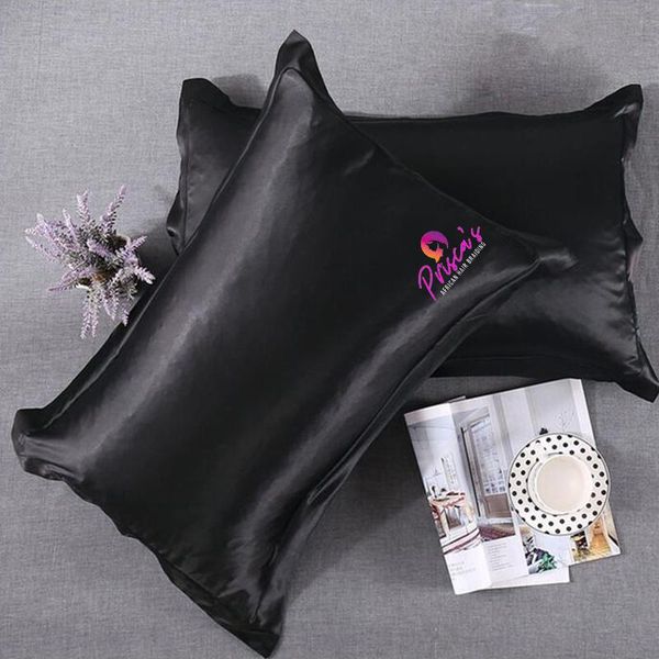 

pillow case custom logo silk satin soft pillowcase cover black pillowslip with