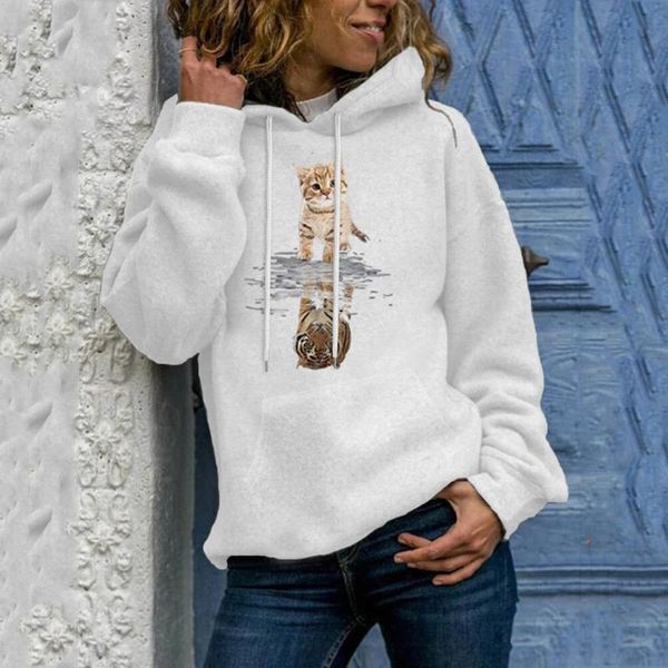 

women's hoodies & sweatshirts winter hoodie womens kawaii animal cat print harajuku casual long sleeve ladies autumn pullover sweatshi, Black