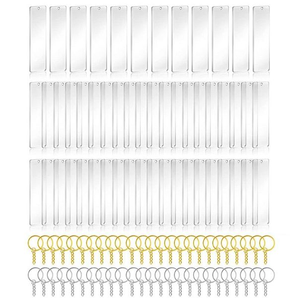 

keychains 50pcs acrylic keychain blanks with rings clear key chains rectangle for diy crafting vinyl projects, Silver