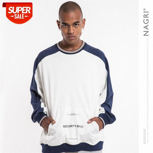 

nagri european and american fashion brand men's fall/winter round neck bottom loose patchwork color matching sweater #ge6i, Black