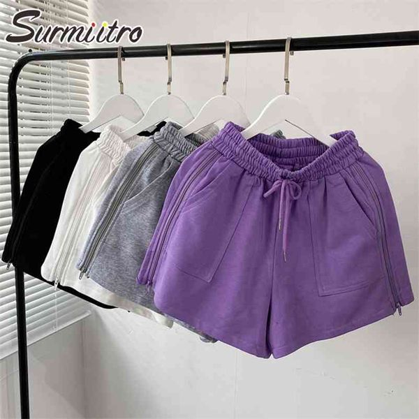 

summer korean style ins shorts women wide leg short pants high waist loose female with zipper 210421, White;black