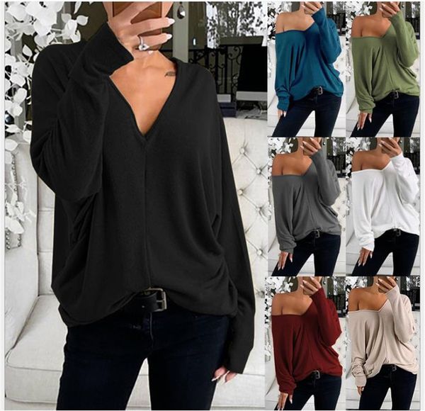 

women's large-scale shirts cleavage in v sleeve sweater spring clothes, White