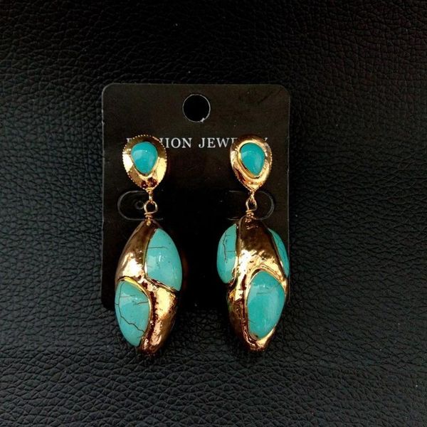 

17x33mm blue stone yellow golden plated earrings dangle & chandelier, Silver